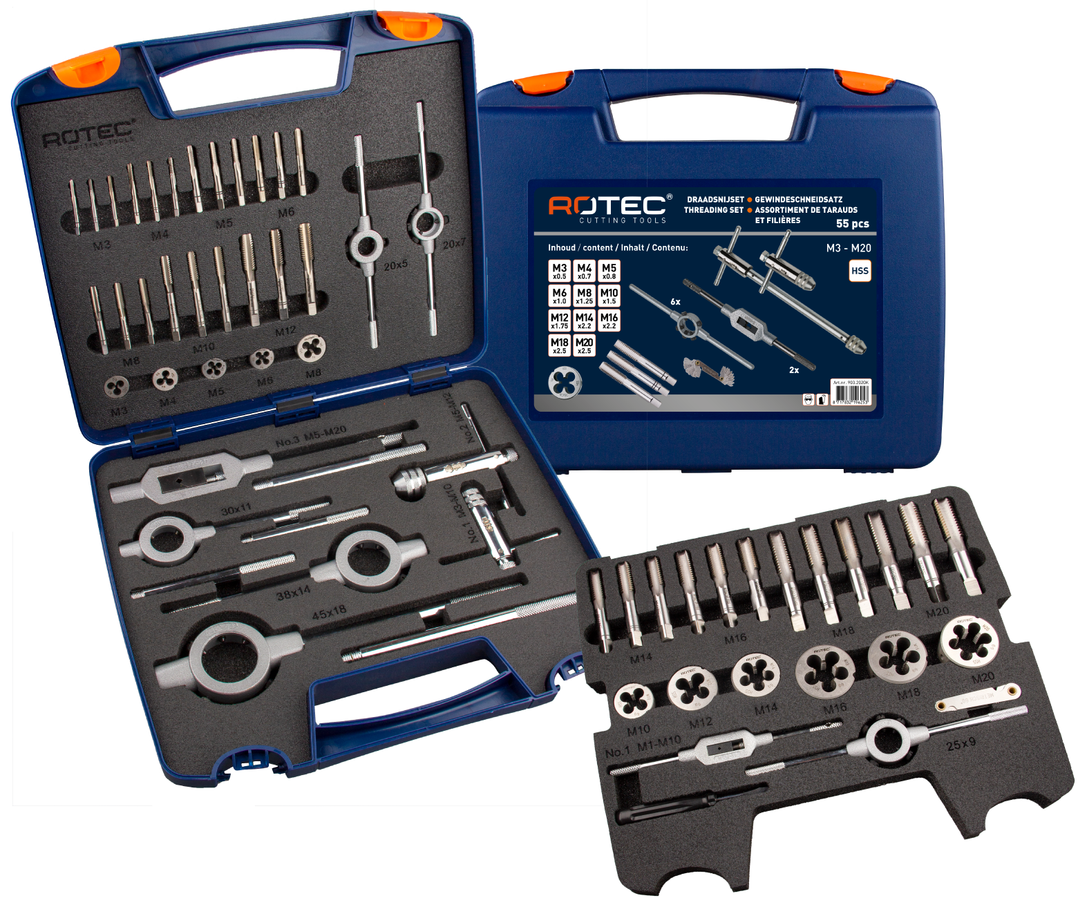 Rotec Handgewindebohrer-Schneideinsätze-Set 55-teilig M3-M20
