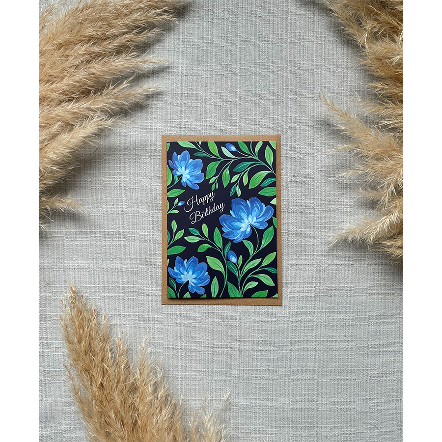 Kunst von andu Grußkarte blaue Rebe