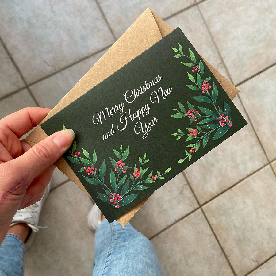 Kunst von Andu Grußkarte Weihnachten grün