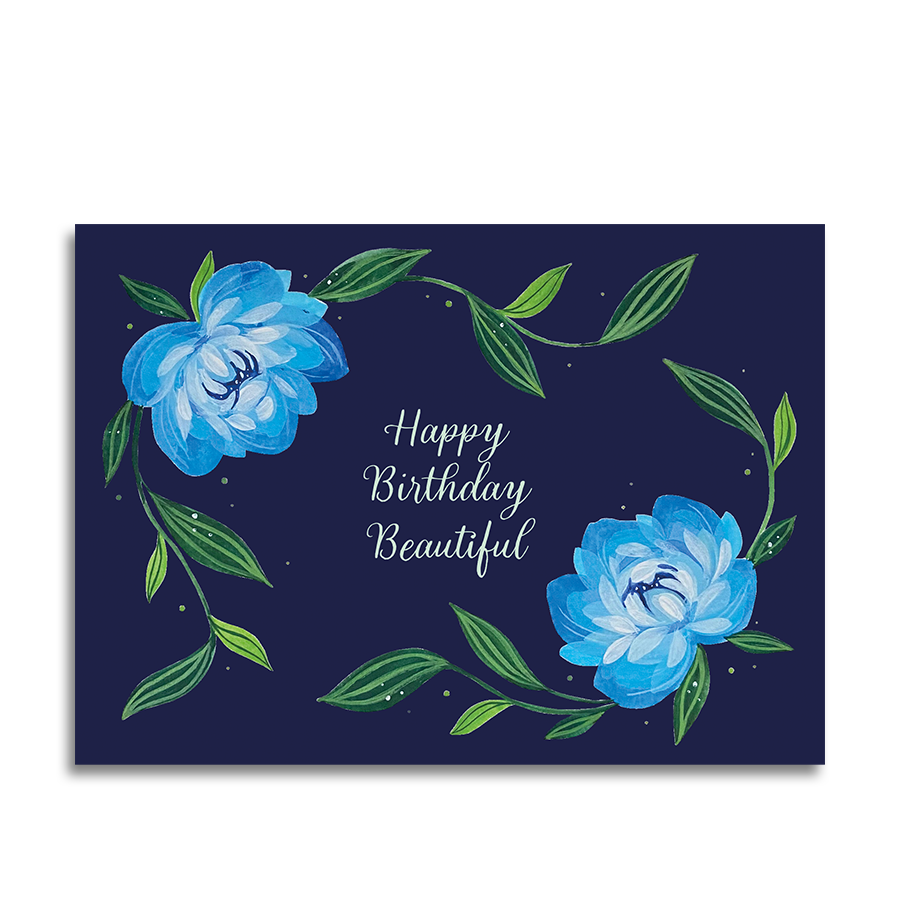 Kunst von andu Grußkarte HBD blaue Blumen