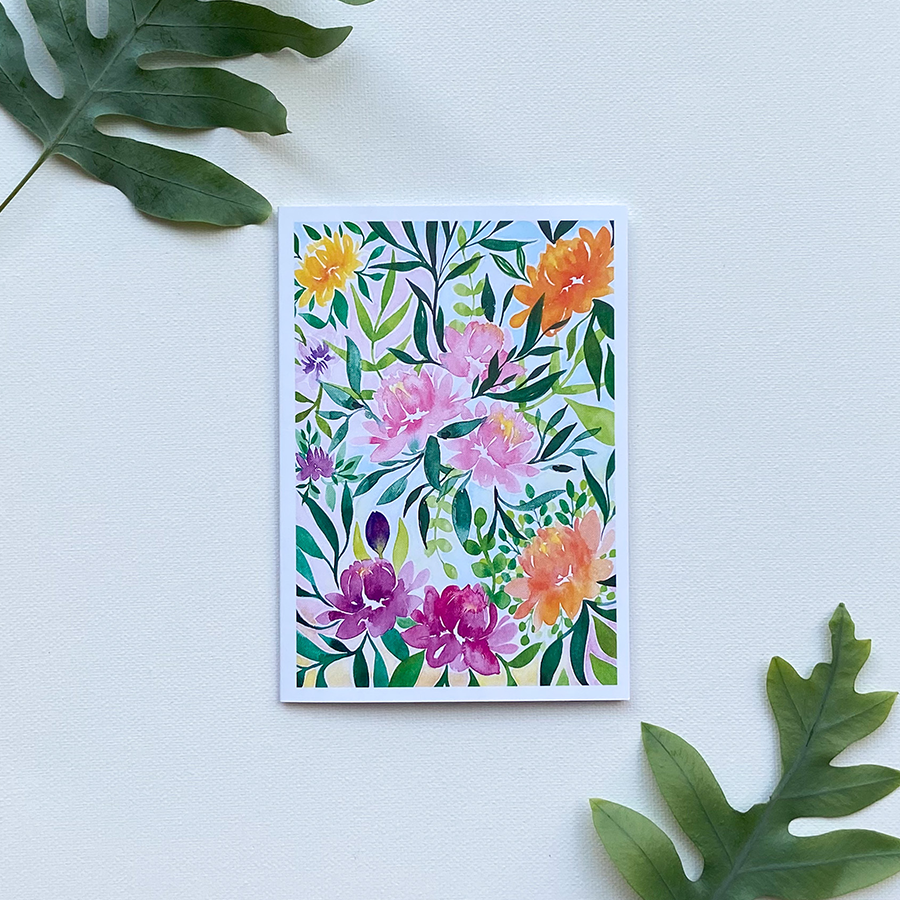 Kunst von andu Grußkarte Dschungelblumen