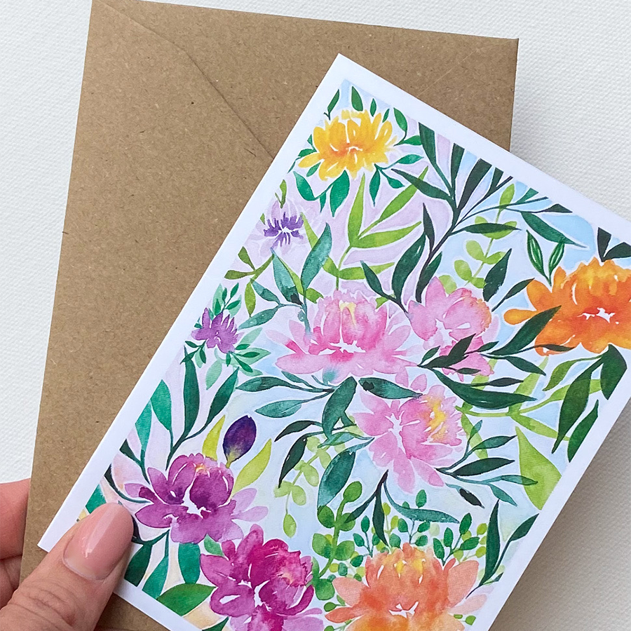 Kunst von andu Grußkarte Dschungelblumen