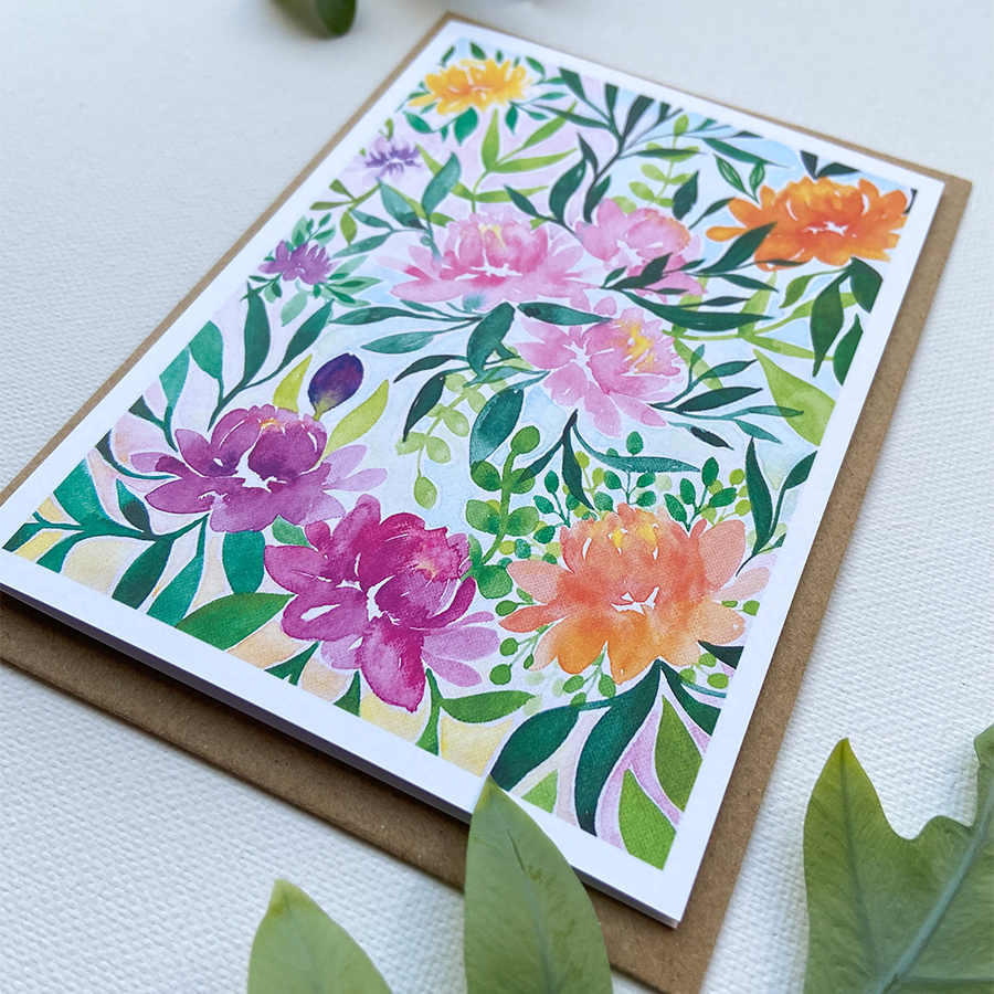 Kunst von andu Grußkarte Dschungelblumen