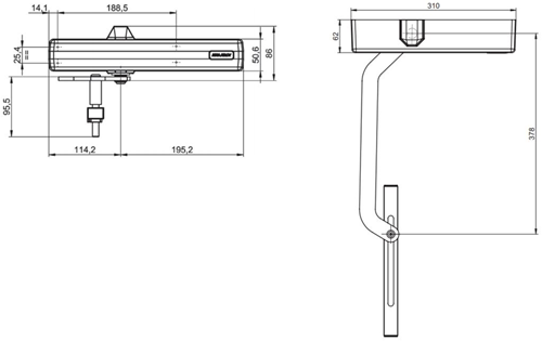 Assa Abloy DC680G Türschließer für Einfahrtstore und Gartentore | inkl. Gleitarm für Breiten von 600 mm bis 1400 mm | Farbe Silber ev1. | 180-20° - a000399976