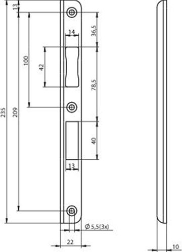 Assa Abloy N6000 Eckschließblech | Edelstahl 22x235x10x3mm rechteckig m| dr 1+3 - 10049714