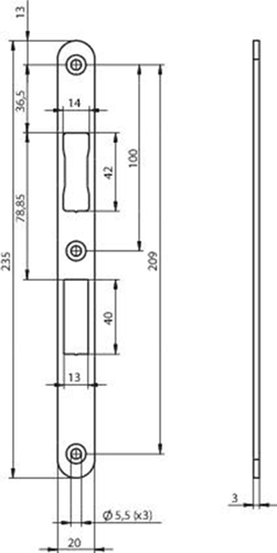 Assa Abloy N6001 Schließblech | Edelstahl 24x235x3mm Lippe 40mm abgerundet | dr 1+2+3+4 - 10049721