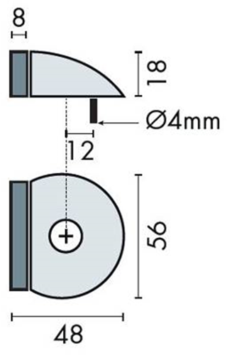 Assa Abloy Türstopper aus Edelstahl | Halbmond-Bodentürstopper | ø56 x 48 x 18 mm | Gummi 8mm | Länge: 48 mm - p000238189-001-001