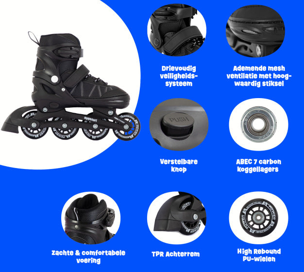 Aventuri einstellbare Inline-Skates Halbboot Schwarz Größe 38-41 (L)
