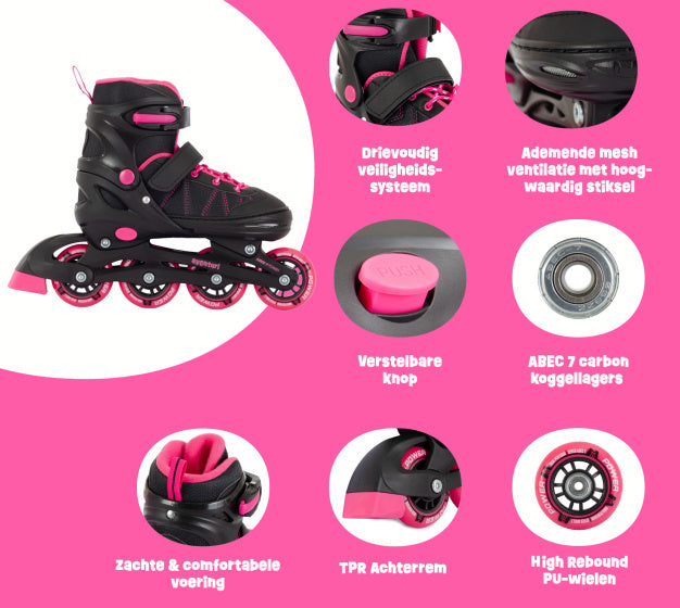 Aventuri einstellbare Inline-Skates Halbboot Black Pink Größe 34-37 (M)