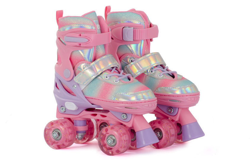 Aventuri Verstellbare Rollschuhe mit leicht rosa Glitzergröße 27-30 (XS)