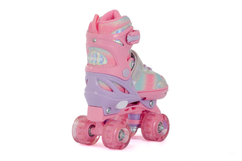 Aventuri Verstellbare Rollschuhe mit leicht rosa Glitzergröße 27-30 (XS)