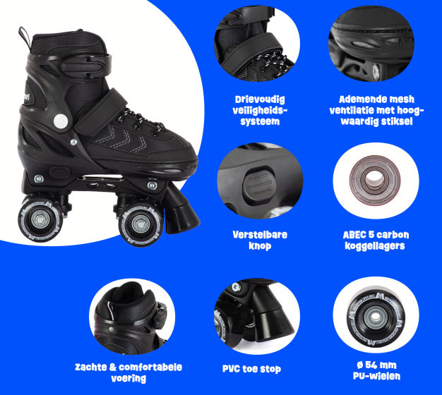 Aventuri einstellbare Rollschuhe halbweiche Schwarzgröße 35-38 (m)