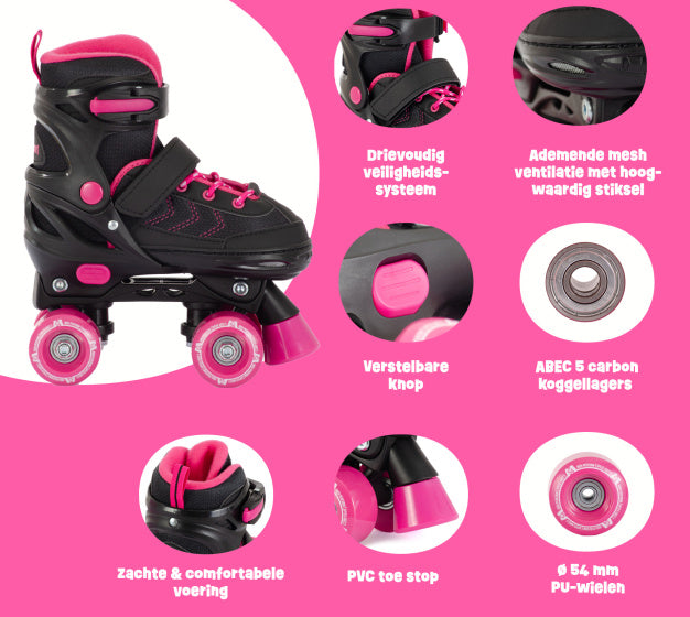 Aventuri Verstellbare Rollschuhe Halbboot Black Pink Größe 31-34 (s)