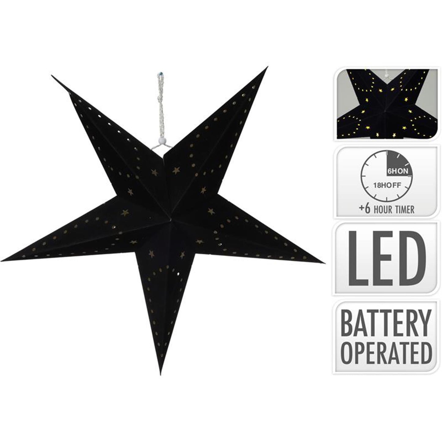Sternenpapier mit LED 45cm schwarz
