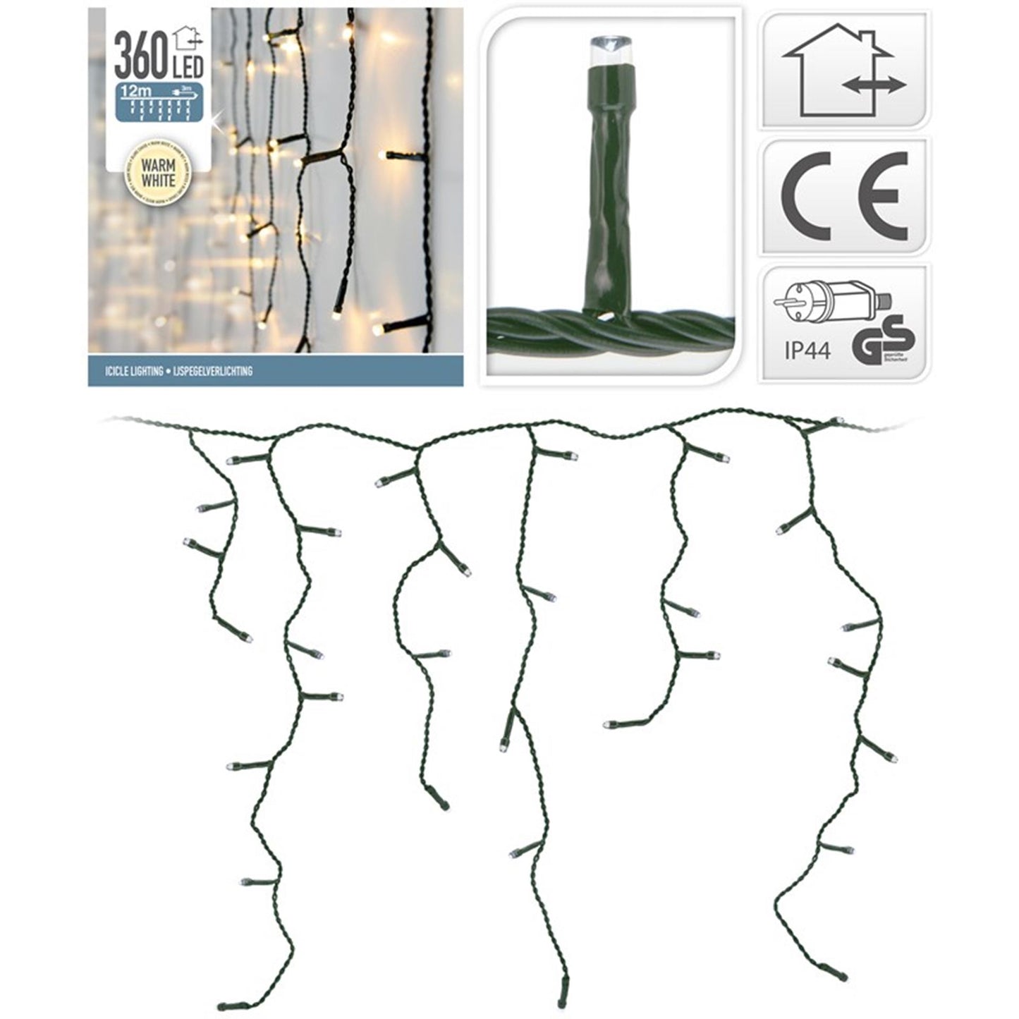 Home-Styling-Eiszapfenbeleuchtung 360 LED warmweiß