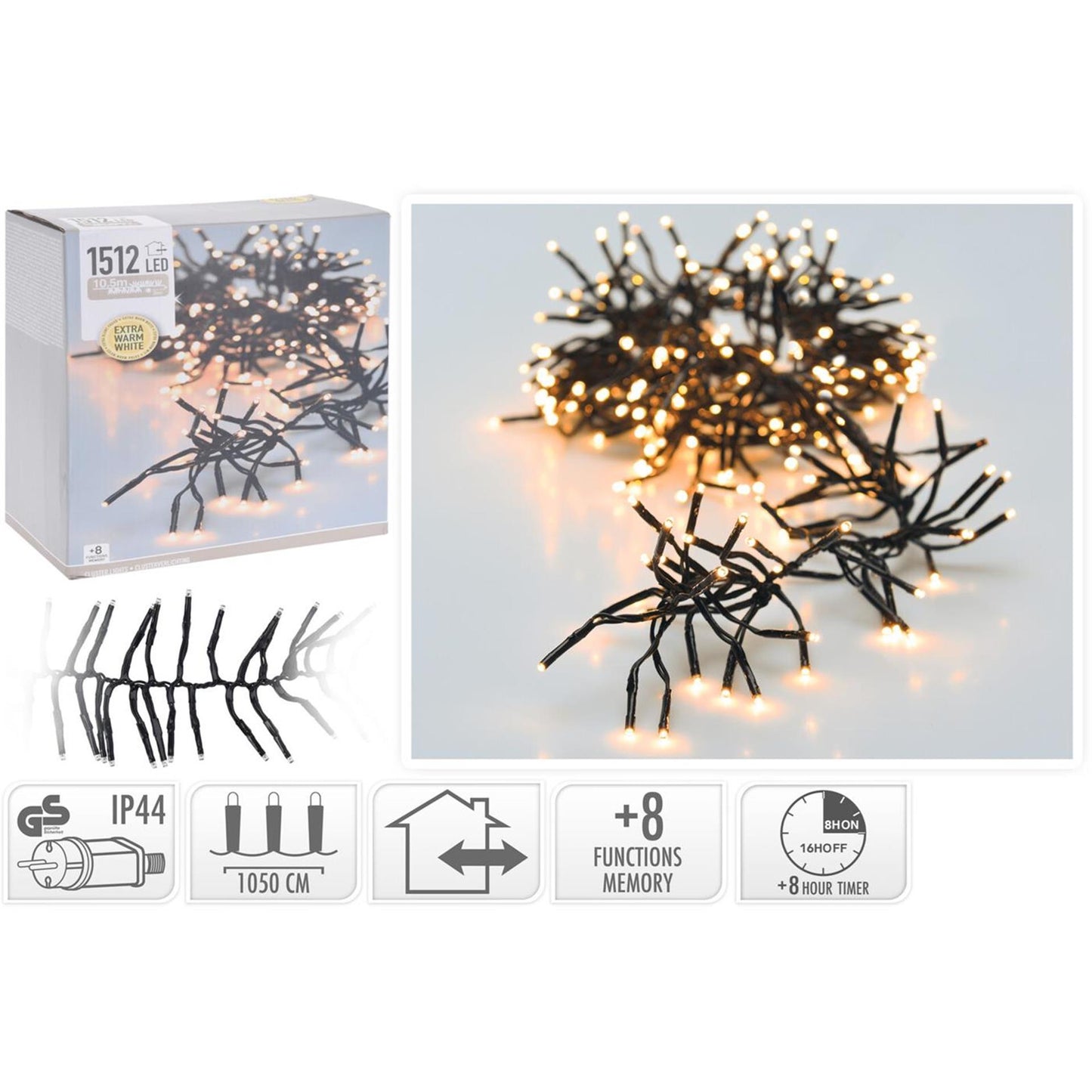 Weihnachtsbeleuchtung Cluster 1512 LED warmweiß