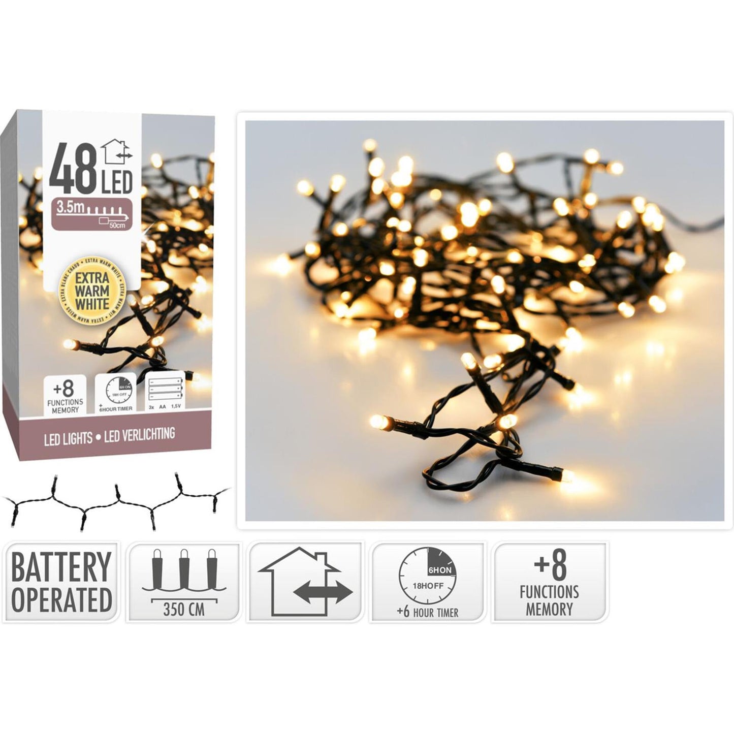 Weihnachtsbeleuchtung 48LED Batterie warmweiß
