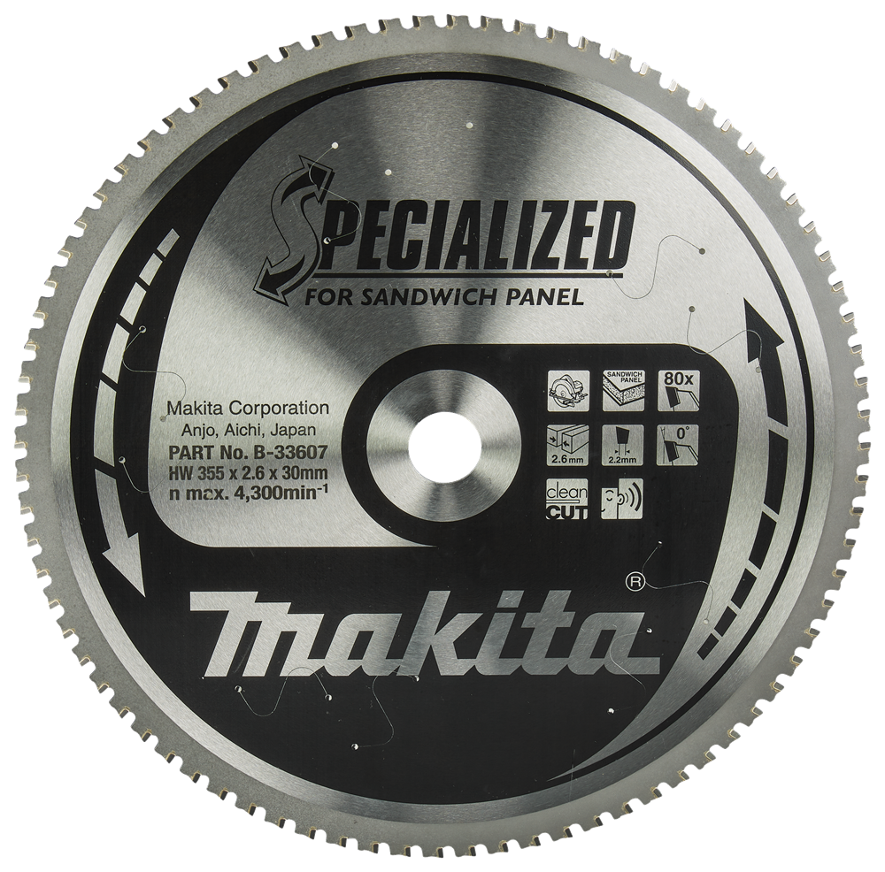 Makita Zubehör Kreissägeblatt Sandwichplatte | Spezialisiert 355x30x2,6 80t 0g - B-33607 B-33607