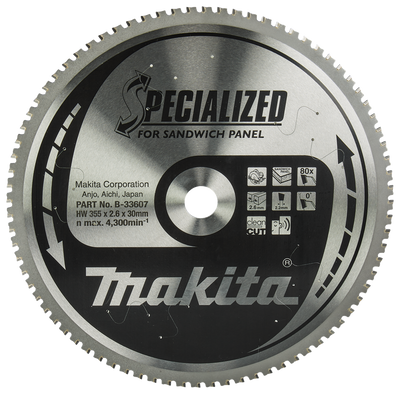 Makita Zubehör Kreissägeblatt Sandwichplatte | Spezialisiert 355x30x2,6 80t 0g - B-33607 B-33607