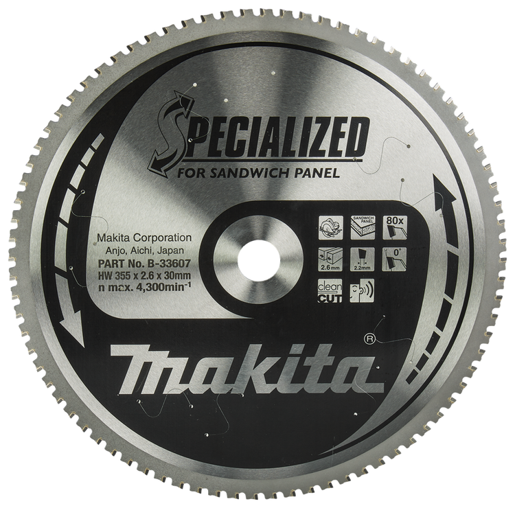 Makita Zubehör Kreissägeblatt Sandwichplatte | Spezialisiert 355x30x2,6 80t 0g - B-33607 B-33607