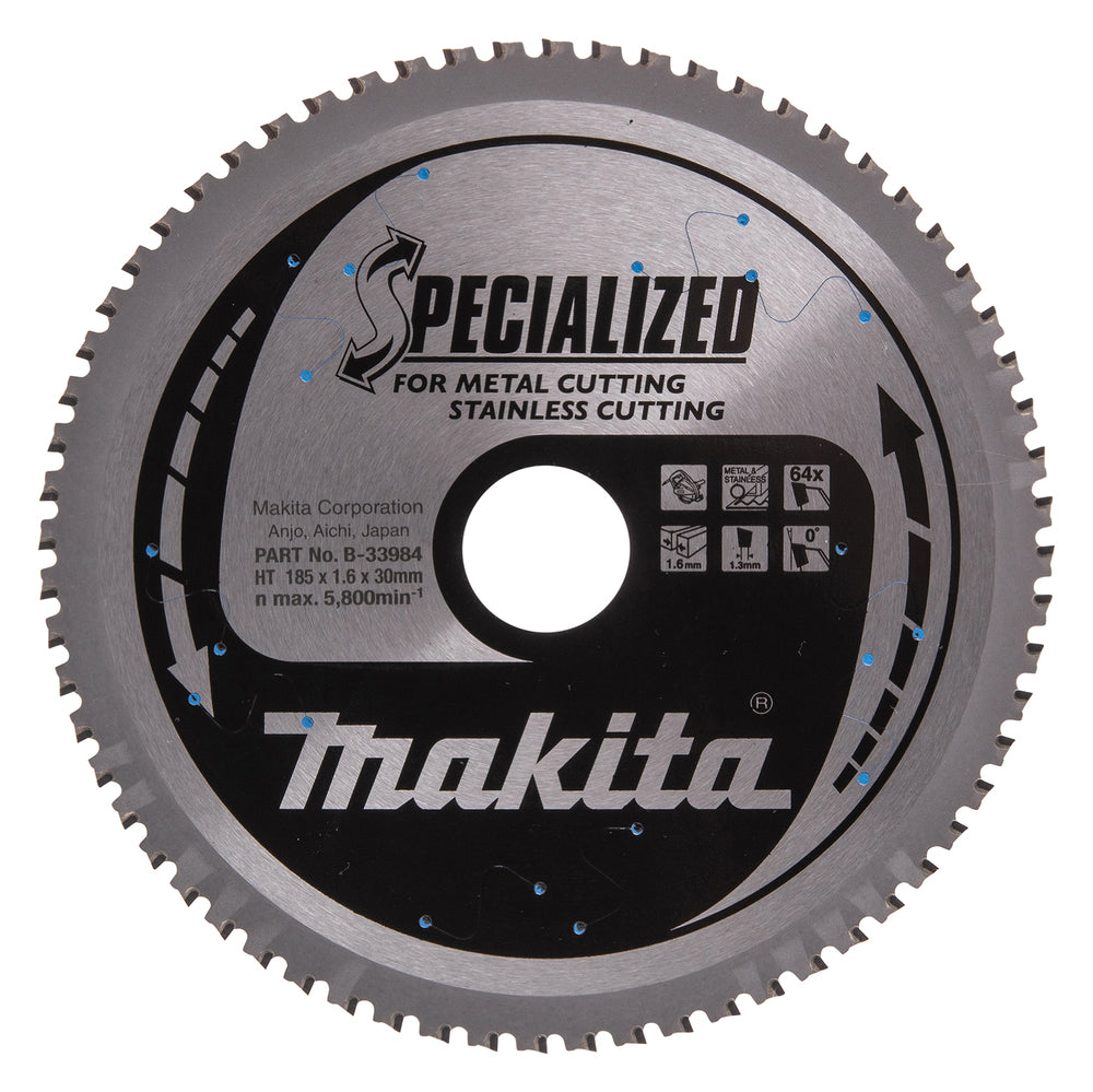 Makita Zubehör Kreissägeblatt Edelstahl 185x30x1,6 64t 0g - B-33984