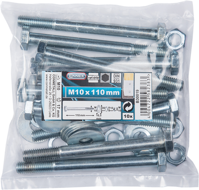 Verbindungsschraube 10x110 + Mutter + SR + gr. Beutel 10 Stück - B30019