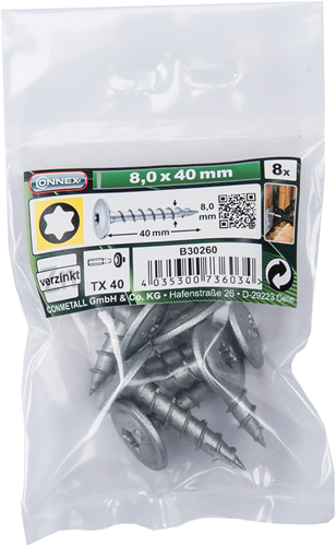 Connex Pfostenschraube TX40 8x40 VZ Beutel 8 Stück – B30260