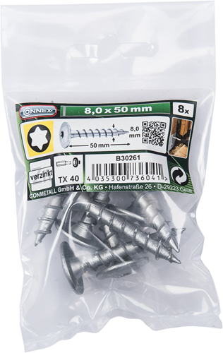 Connex Pfostenschraube TX40 8x50 VZ Beutel 8 Stück – B30261