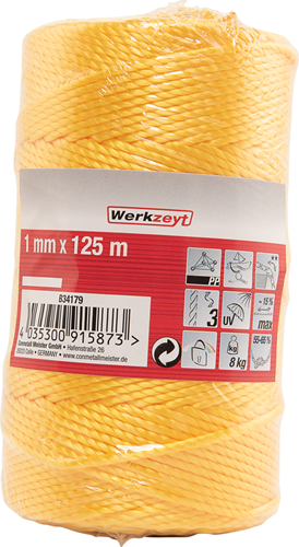 Werkzeyt PP-Seil 1 mm, 8 kg, gelbe Spule, 125 m – B34179