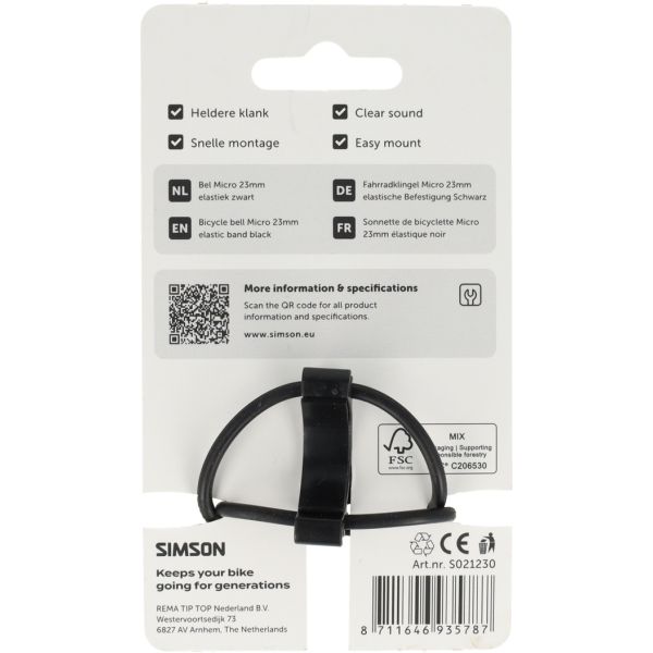 Simson Fahrradklingel Micro 23mm gummielastische Befestigung schwarz