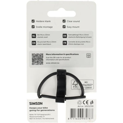 Simson Fahrradklingel Micro 23mm gummielastische Befestigung schwarz
