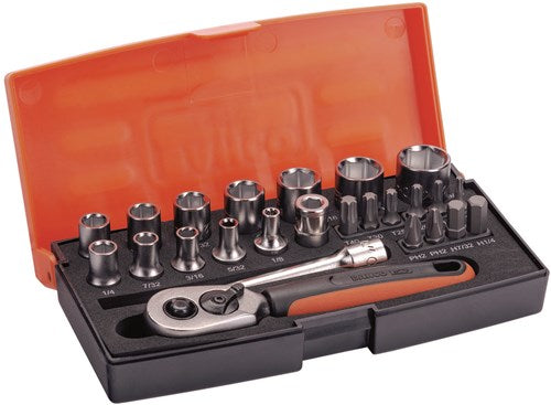 Bahco Steckdosen-Set 1 4 | Sechseck | Zollgrößen | inklusive Bits und Bithalter - 25 Stück - Koffer - SL25AF