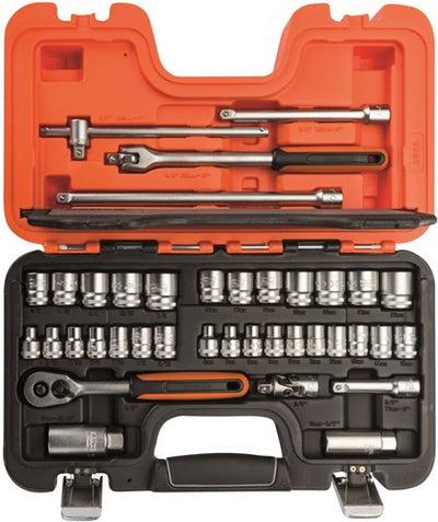 Bahco Steckdosen-Set 3 8 | umschaltbare Ratsche | Sechseck | Metrische und Zollgrößen – 38-teilig – Koffer – S380