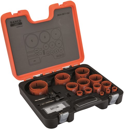 Bahco sandflex® Bimetall-Lochsägen-Set | für Metall und Holz | 16 mm - 83 mm - 18-teilig - 3834-set-152
