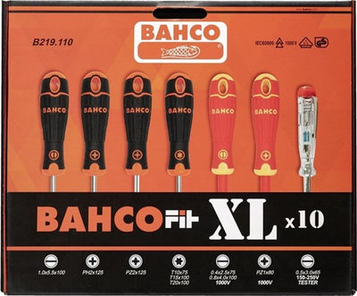 Bahco Schraubendreher-Set | 10-teilig | b219.110 – Steckplatz PH2, PZ2, T10, T15, T20, VDE-Steckplatz, VDE PZ1, Tester