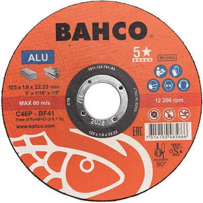 Bahco-Schleifscheibe | zum Entgraten | für Aluminium | 125 x 1,6 x 22,23 mm – 3911-125-t41-al
