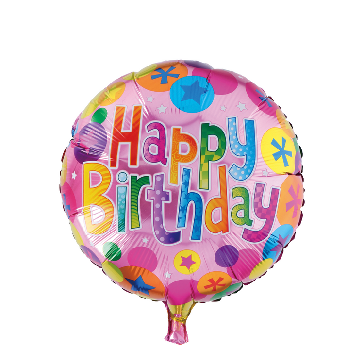 Ballonfolie Happy Birthday rosa Kugeln ø46cm
