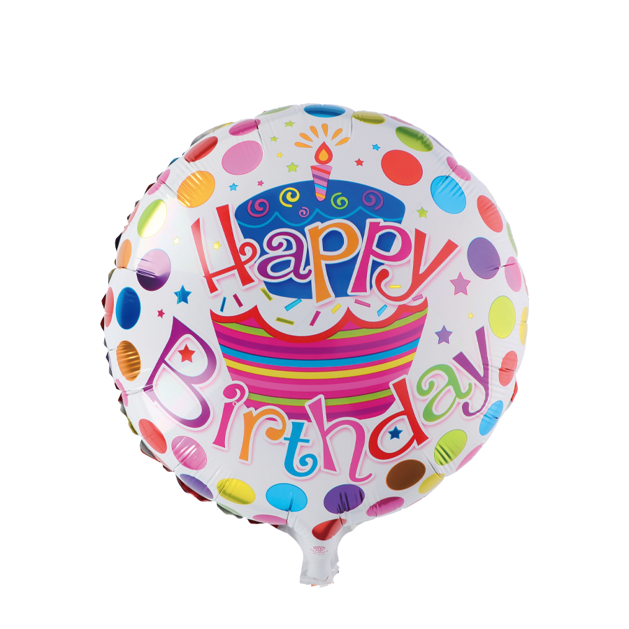 Ballonfolie Happy Birthday weißer Kuchen ø46cm
