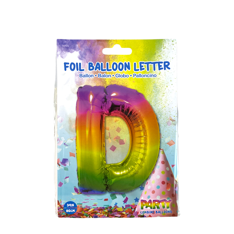 Folienballon Buchstabe d Regenbogen 86cm