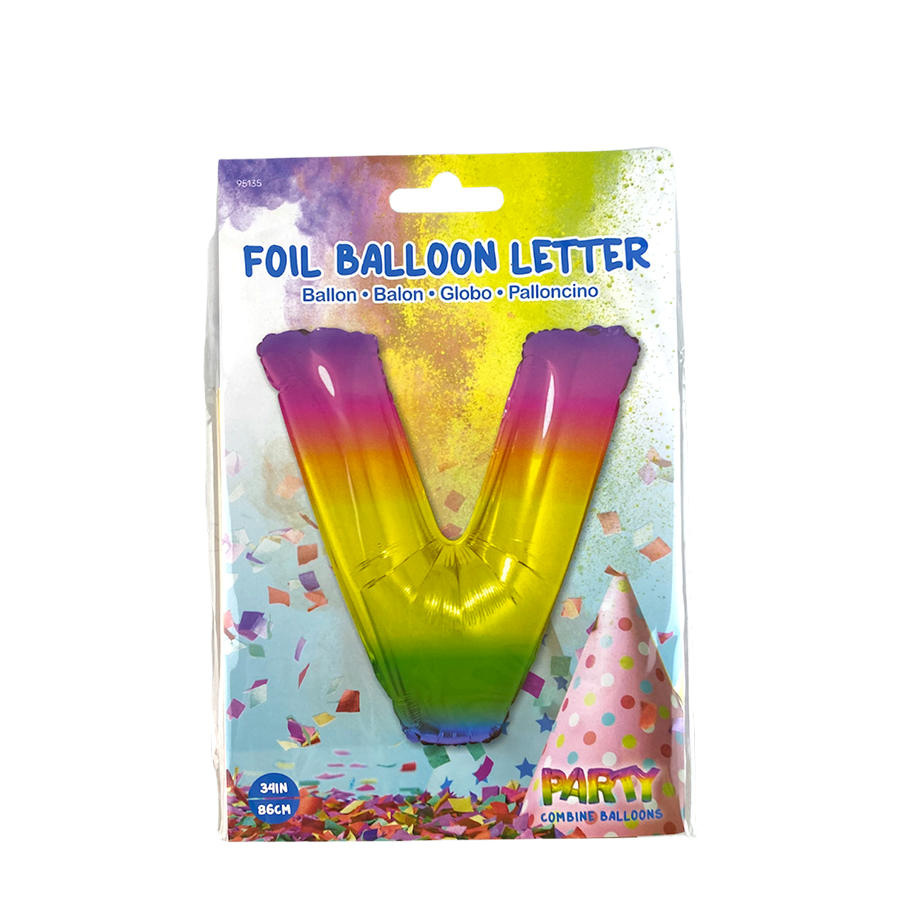 Folienballon Buchstabe V Regenbogen 86cm