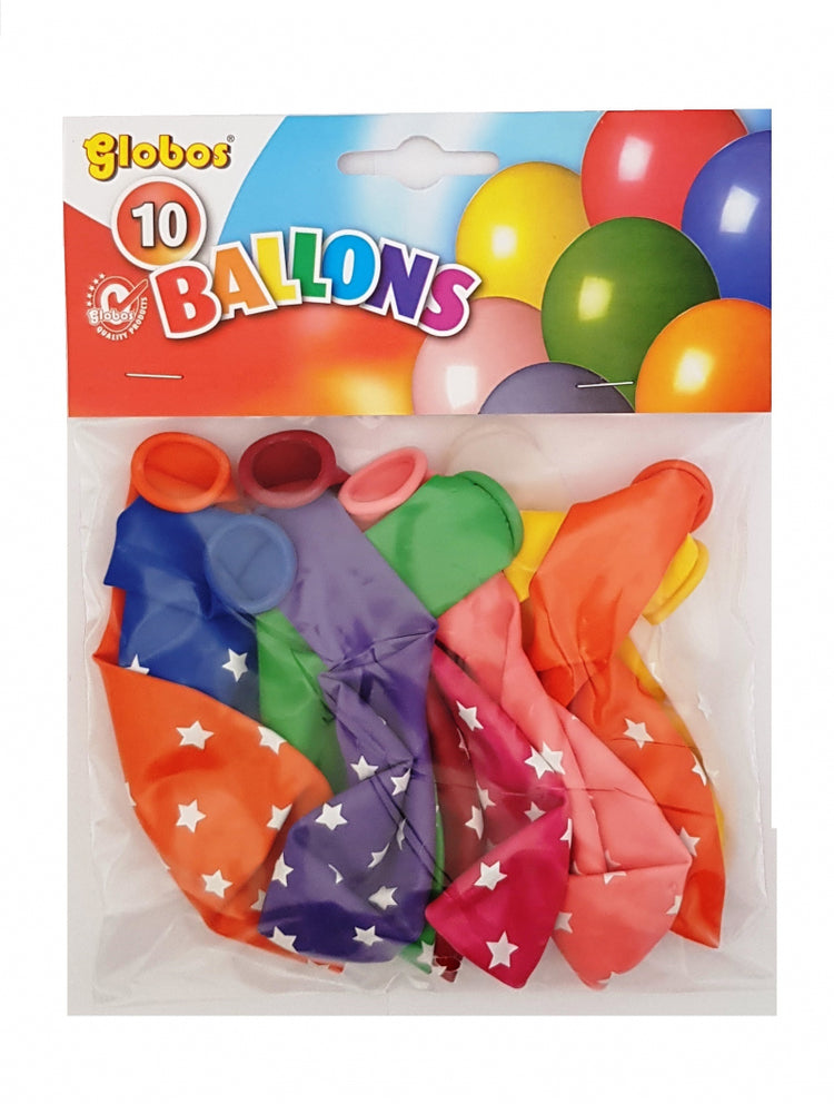 Globos-Ballons mit weißen Sternen (Nr. 12, 10 Stück)