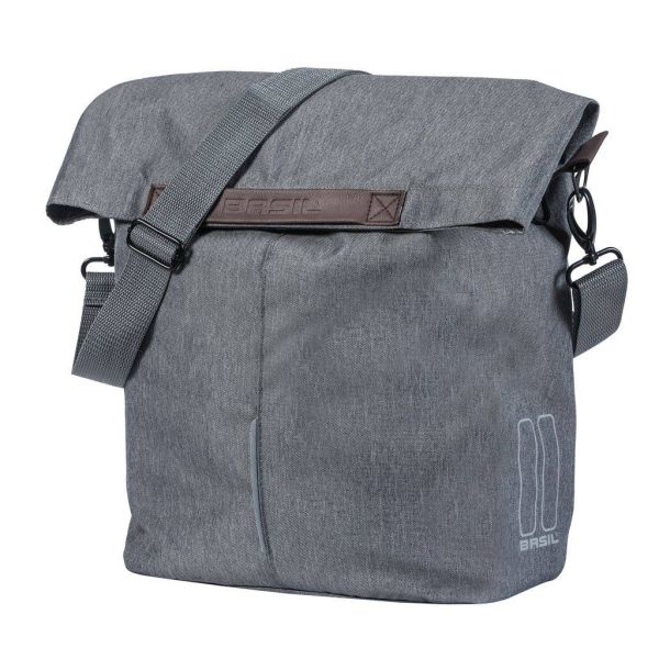 Basil City Shopper - Fahrrad-Shopper, grau meliert, 14-16L, veganes Leder, wasserfester Faltverschluss, Reflexion