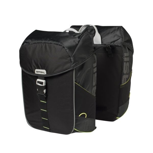 Basil Miles Double Bag - wasserdichte Doppel-Fahrradtasche, unisex, sportlich, schwarz-lime
