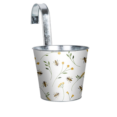 Blumentopf im Esschert-Design mit gehäkelten Bienen