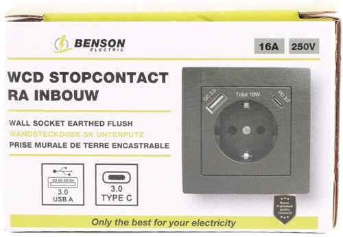 Benson Einbausteckdose RA + USB und USB-C schwarz - 4650032