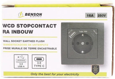 Benson Einbausteckdose RA + USB und USB-C schwarz - 4650032