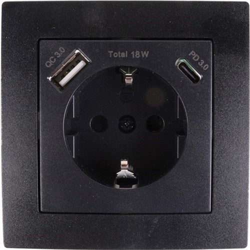 Benson Einbausteckdose RA + USB und USB-C schwarz - 4650032