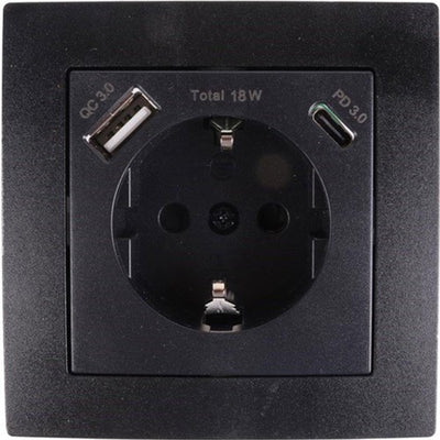 Benson Einbausteckdose RA + USB und USB-C schwarz - 4650032