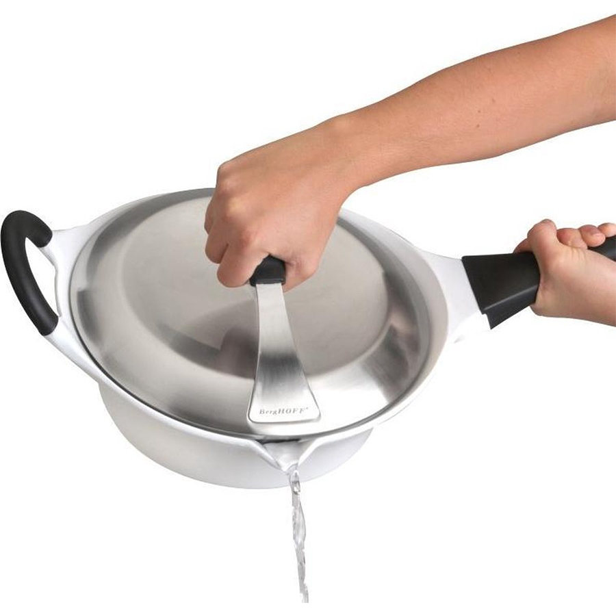 Berghoff Auriga Schmorpfanne mit Deckel, abnehmbarem Griff, weiße Keramik, ø24 cm