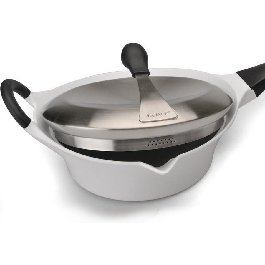 Berghoff Auriga Schmorpfanne mit Deckel, abnehmbarem Griff, weiße Keramik, ø24 cm
